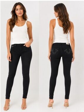 True Religion Jennie Big T MR Lurex Skinny Jeans Black Rinse Size 30 NWT